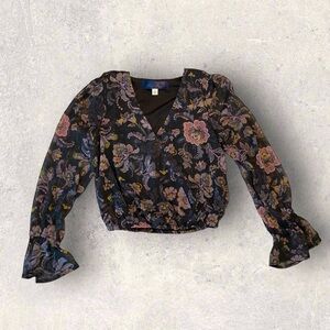 BLUE RAIN floral shiny gold thread lined blouse with snap front closure
